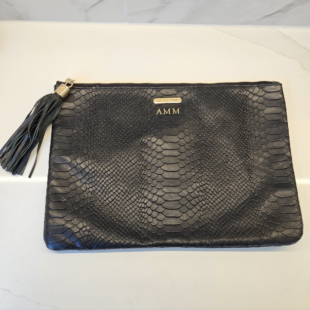 GiGi New York Black Python-Embossed Leather Clutch Black